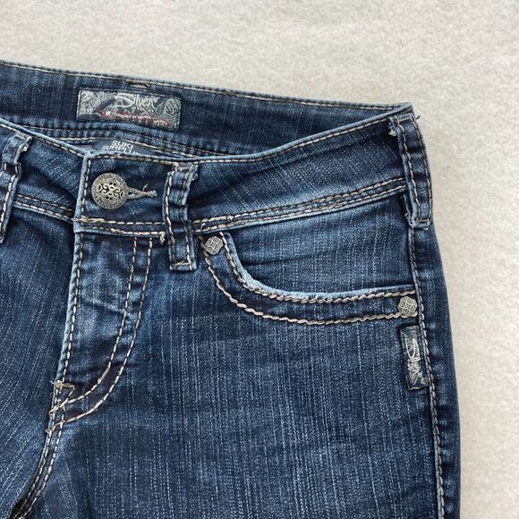 Silver Jeans Suki Surplus Women's 28x30 Bootcut Dark Blue Stretch Denim Grunge - Picture 4 of 16